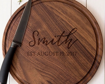 Personalized Cutting Board Charcuterie Board wedding gift custom cutting board, engraved round cutting board, couple cutting board 008