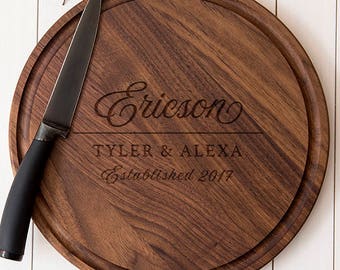 Personalized Cutting Board Charcuterie Board wedding gift custom cutting board, engraved round cutting board, couple cutting board 014