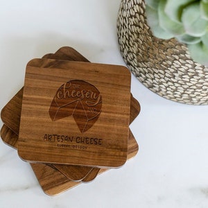Corporate Holiday Gift with logo Bulk Wooden Coasters Engraved with your design or logo - Corporate gift idea - Walnut Wood