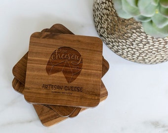 Corporate Holiday Gift with logo Bulk Wooden Coasters Engraved with your design or logo - Corporate gift idea - Walnut Wood