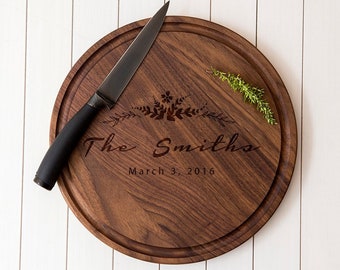 Personalized Cutting Board Charcuterie Board wedding gift custom cutting board engraved round cutting board, monogram cutting board 016