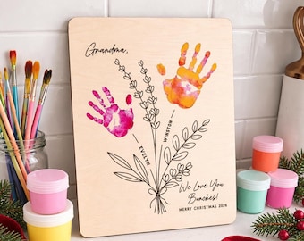 Personalized Handprint Art Kit for Grandma or Mom, DIY Christmas Gift from Kids