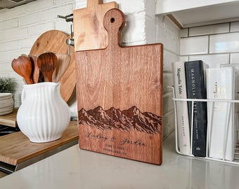 Personalized Cutting Board: Mountain Gift for Couples, Weddings, Bridal Showers, Engagements, Colorado, Hiking Couples