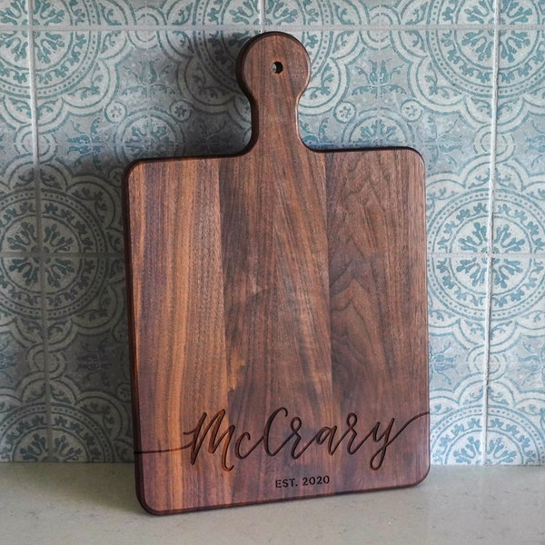 Charcuterie Board Personalized Mother's Day Gift for Couple with handle Monogrammed Cheese Board Engagement Gift Bridal Shower Gift - 001