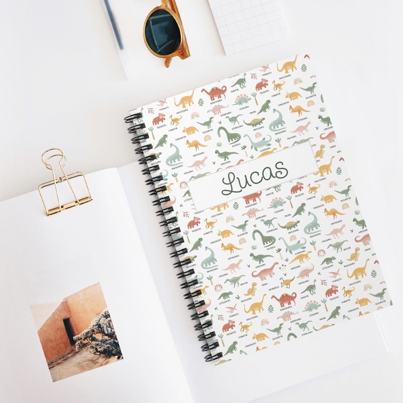 Dinosaur personalized notebook gift for kids with name - Kid stationary rule lined notebook Dinosaur themed gift personalized gift for kids image 1