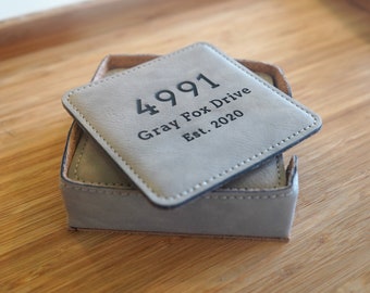 House warming gift personalized real estate closing gift for Buyers personalized coasters address coasters wooden coaster sets