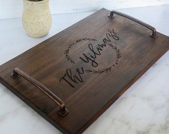 Rustic Wood Serving Tray with Handles Personalized Unique Gift for Her Housewarming Gift Personalized Wedding Gift 5th Anniverary Gift - 005