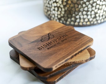 Personalized Coasters Personalized - Custom Coasters - Engraved Coasters - Wood Coasters engraved - coaster set - coaster wedding favors 010