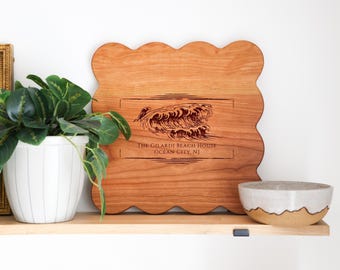 Beach House Cutting Board with Scallops | Personalized housewarming gift new home | Closing Gift gift for buyers | Christmas Gift