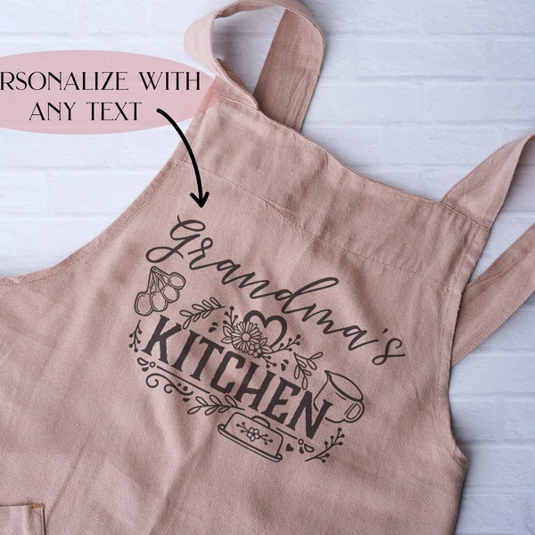Mother's Day Gifts for Mom | Personalized Linen Apron with Pockets for Gardening Cooking Crafting | Custom Gifts for Grandma Nana Mama Mimi
