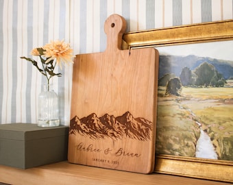 Personalized Charcuterie Board: Mountain Theme Gift for Couples, Weddings, Engagements, Cabins, Housewarming, Closing Gift & Mother's Day