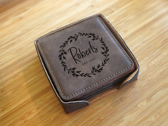 Personalized Engraved Coasters - Custom Wedding Gift - Wooden Coasters - coasters personalized - coaster set - coaster wedding favors - 005