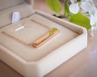 Collar con barra personalizado chapado en oro de 18 quilates / Fecha, nombre y coordenadas personalizadas / Oro, plata, oro rosa