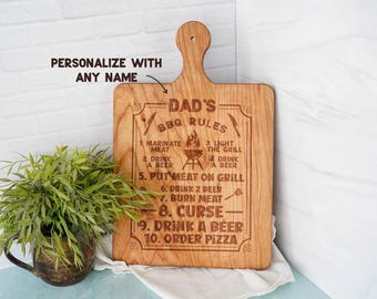 Personalized Cutting Board for Christmas with Handle Chillin Grillin Bar & Grill Engraving | Custom Gift for Dad or Grandpa | Man Cave BBQ