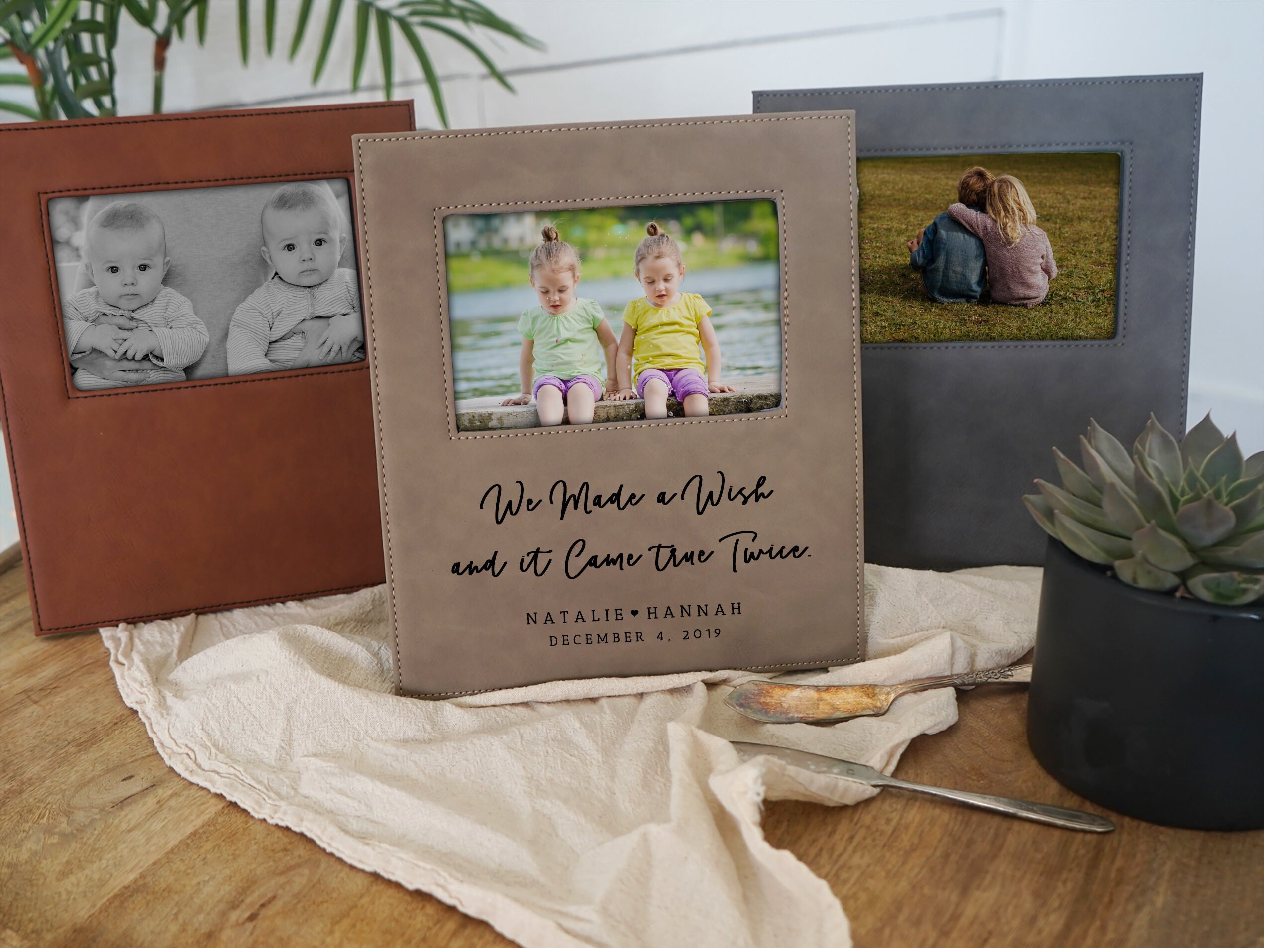 Baby Shower Gift for Twins photo frame - gift for parents of Twins - We made a wish and it came true Twice - Personalized picture frame F06