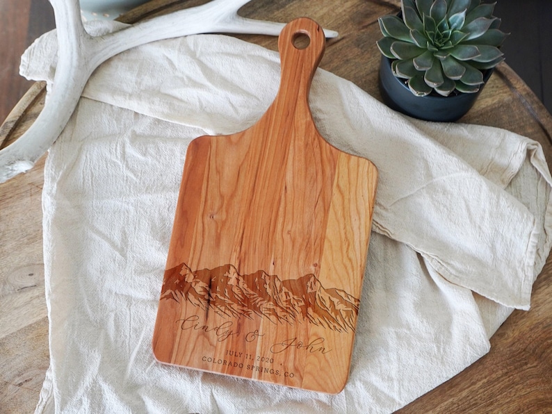 Personalized Cutting Board: Mountain Theme Gift for Couples, Weddings, Bridal Showers, Engagements, Colorado, Hiking Couples & Mother's Day image 5
