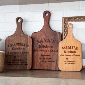 Grandma&#39;s Kitchen Cutting board Personalized Mother&#39;s day Gift for Grandma for Nana Sentimental gift from Grandkids Happiness is homemade