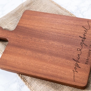 Charcuterie Board Personalized | wedding gift for Couple | with handle Monogrammed Cheese Board Engagement Gift Bridal Shower Gift - 003