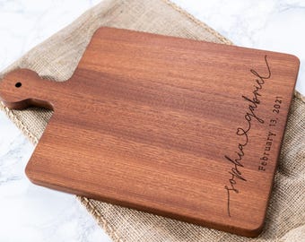 Charcuterie Board Personalized | wedding gift for Couple | with handle Monogrammed Cheese Board Engagement Gift Bridal Shower Gift - 003