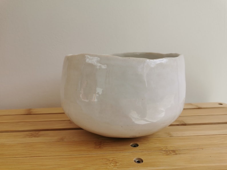 Large white stoneware salad bowl Blanc brillant