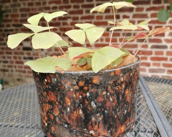 Brown, orange-pink stoneware planter