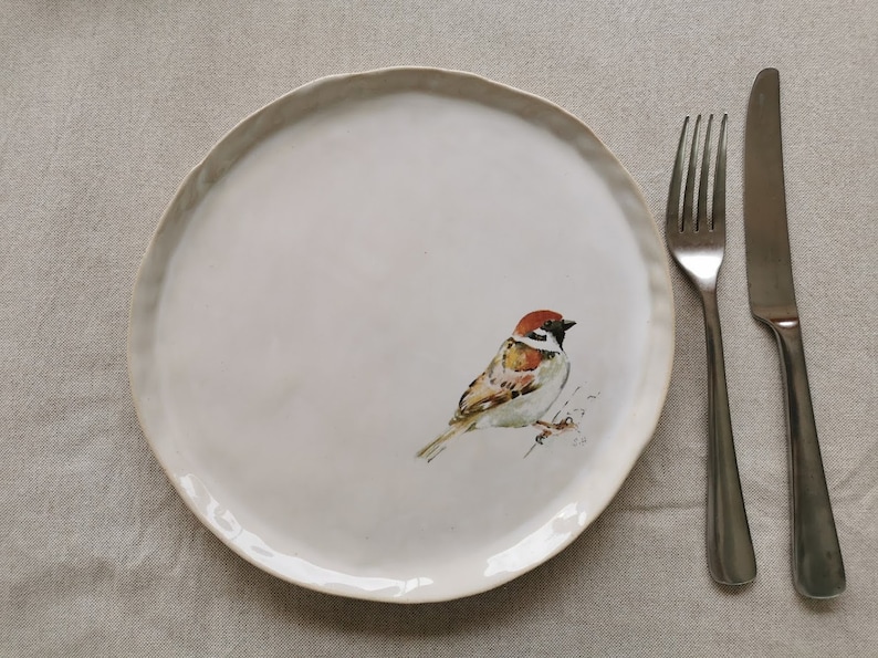 Assiettes en céramique avec oiseaux Moineau