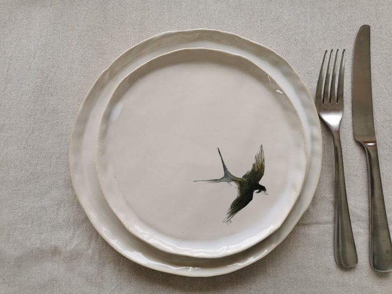 Assiettes en céramique avec oiseaux Hirondelle