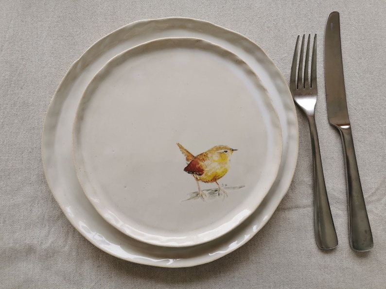 Assiettes en céramique avec oiseaux Troglodyte