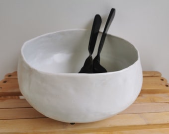 Large white stoneware salad bowl