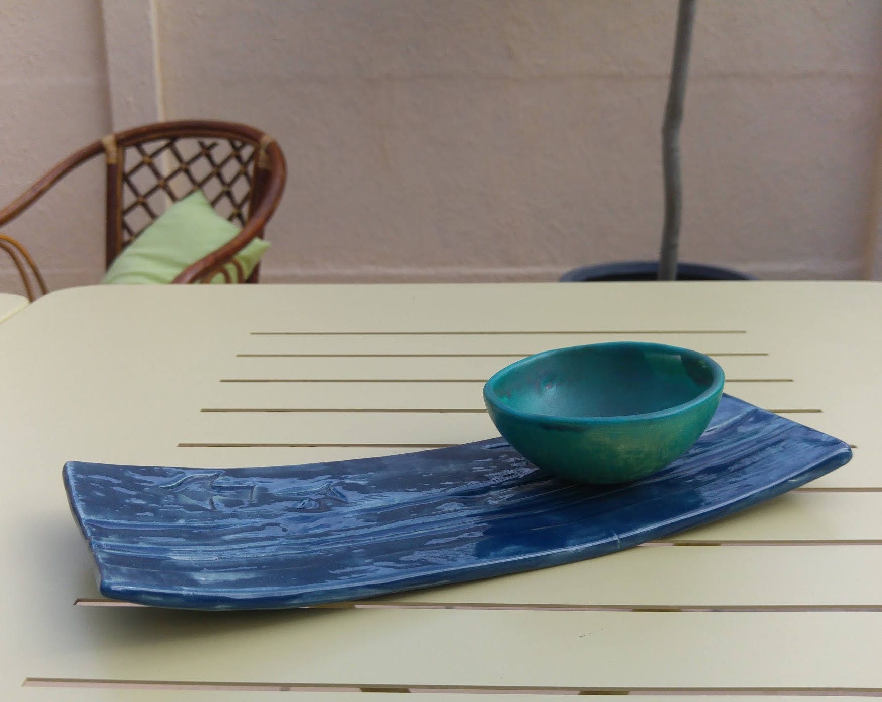 Plat Rectangle Bleu Décoré d'oiseaux