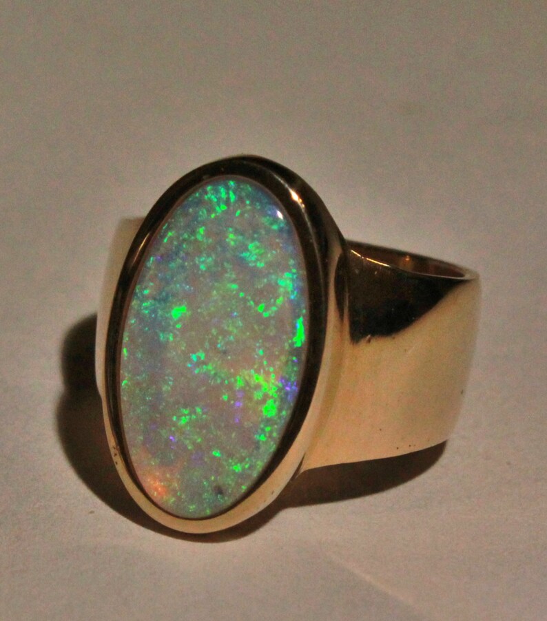 Ladies black opal ring 14k gold and coober pedy opal Etsy