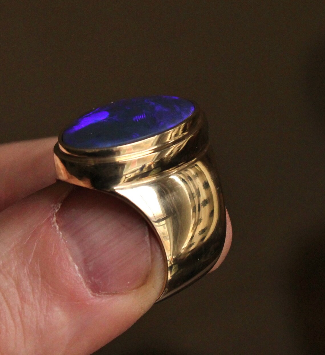 Black Opal Mens Ring 14 K Solid Yellow Gold Etsy