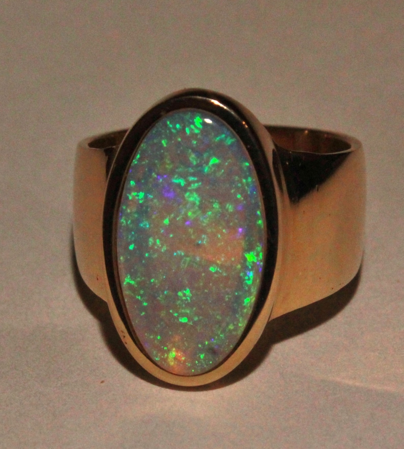 Ladies black opal ring 14k gold and coober pedy opal Etsy
