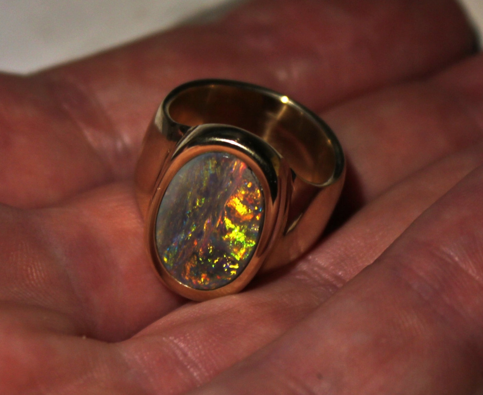 Australian Black Opal Mens Ring 14k solid yellow gold. Etsy