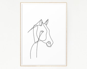 Printable Horse Face Drawing Male Illustration Print Art