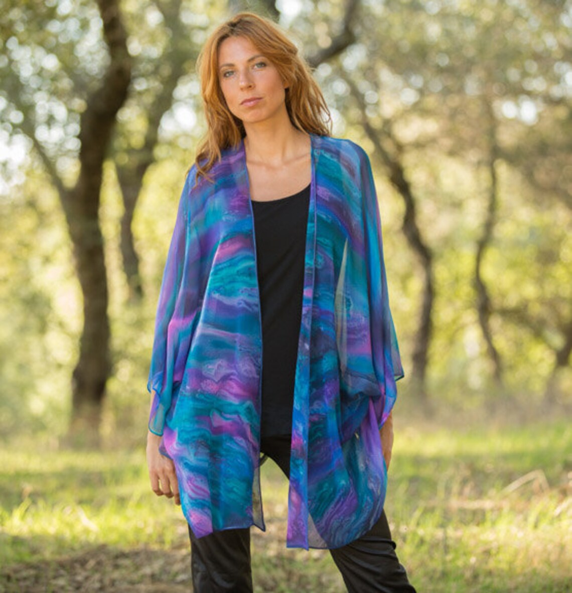 Silk Kimono Jacket Blue Purple and Turquoise Kimono Jacket Etsy