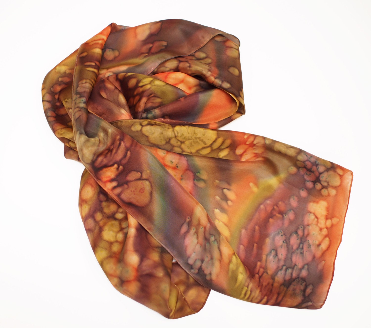 Brown Silk Scarf Hand painted silk scarf warm tones silk | Etsy