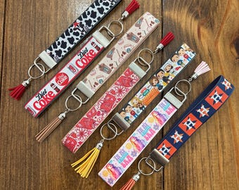 Favorite Things Wristlet Keychain: Ribbon & Faux Leather Tassel