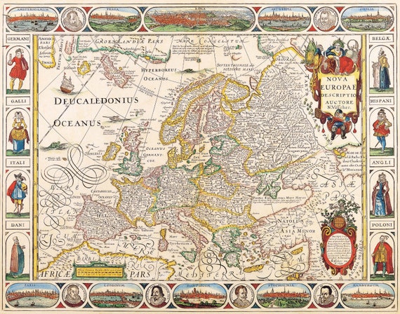 Digital Antique Map , Vintage Map of Europe , Printable Wall Art Poster, HQ