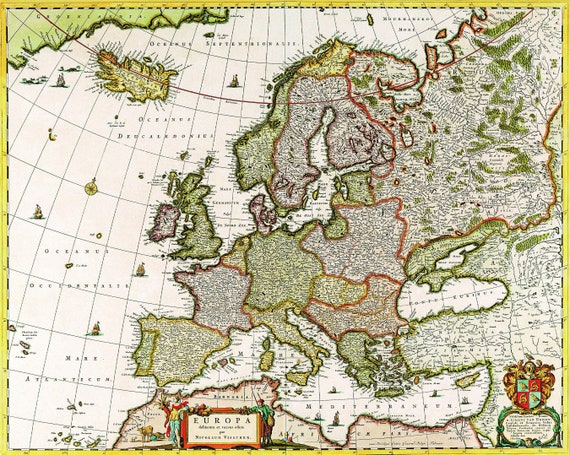 Printable Wall Art, Vintage Map , Vintage Map of Europe , Instant Download, HQ