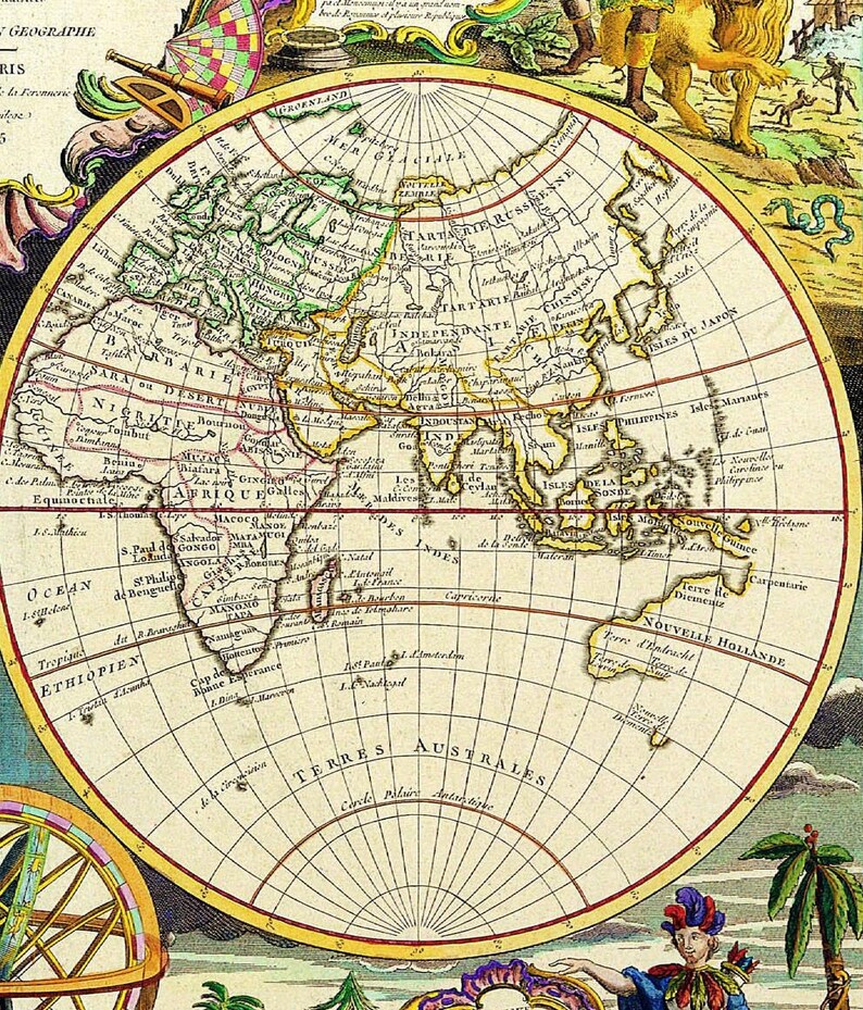 Printable Wall Art Vintage Map Full World Map Instant Etsy