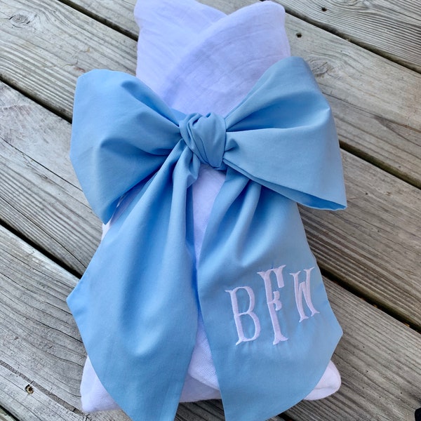 Monogrammed Baby Bow for swaddle blanket, Maternity sash, large baby bow, monogram bow, baby gift, baby shower gift, bow wrap, baby sash