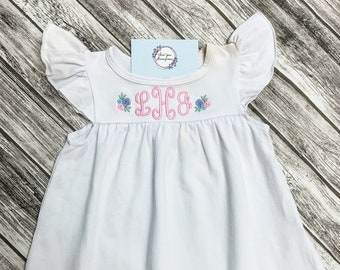 Girls Monogrammed flutter sleeve dress/Girls summer dress/Baby Girl dress/girls monogram dress, baby girl summer dress/first birthday outfit