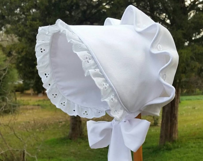 Monogrammed Baby Bonnet With Button on Back White W/eyelet - Etsy
