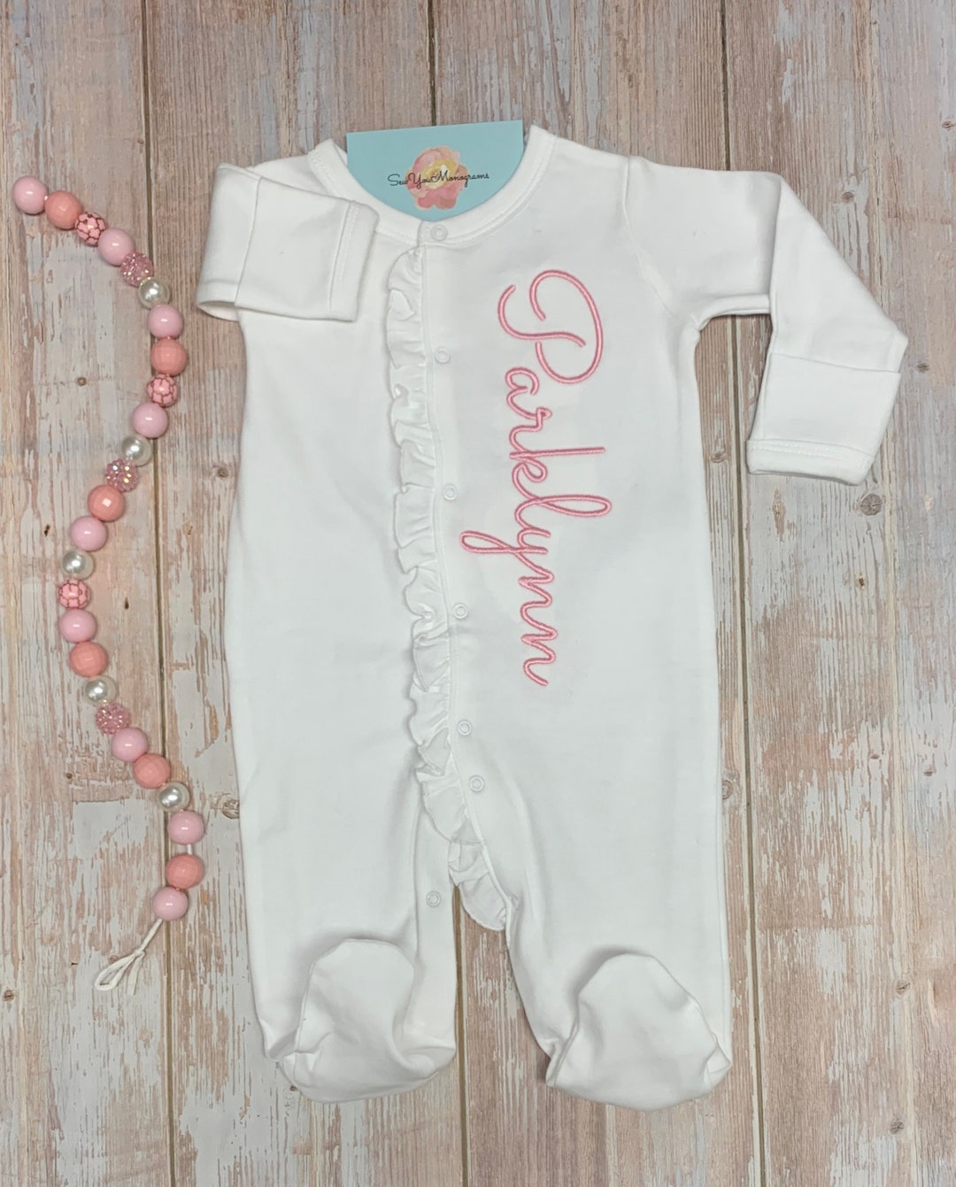 Monogram Baby Girl Footie Pjs, Infant Footie, Bib,burp Cloth Set, Baby