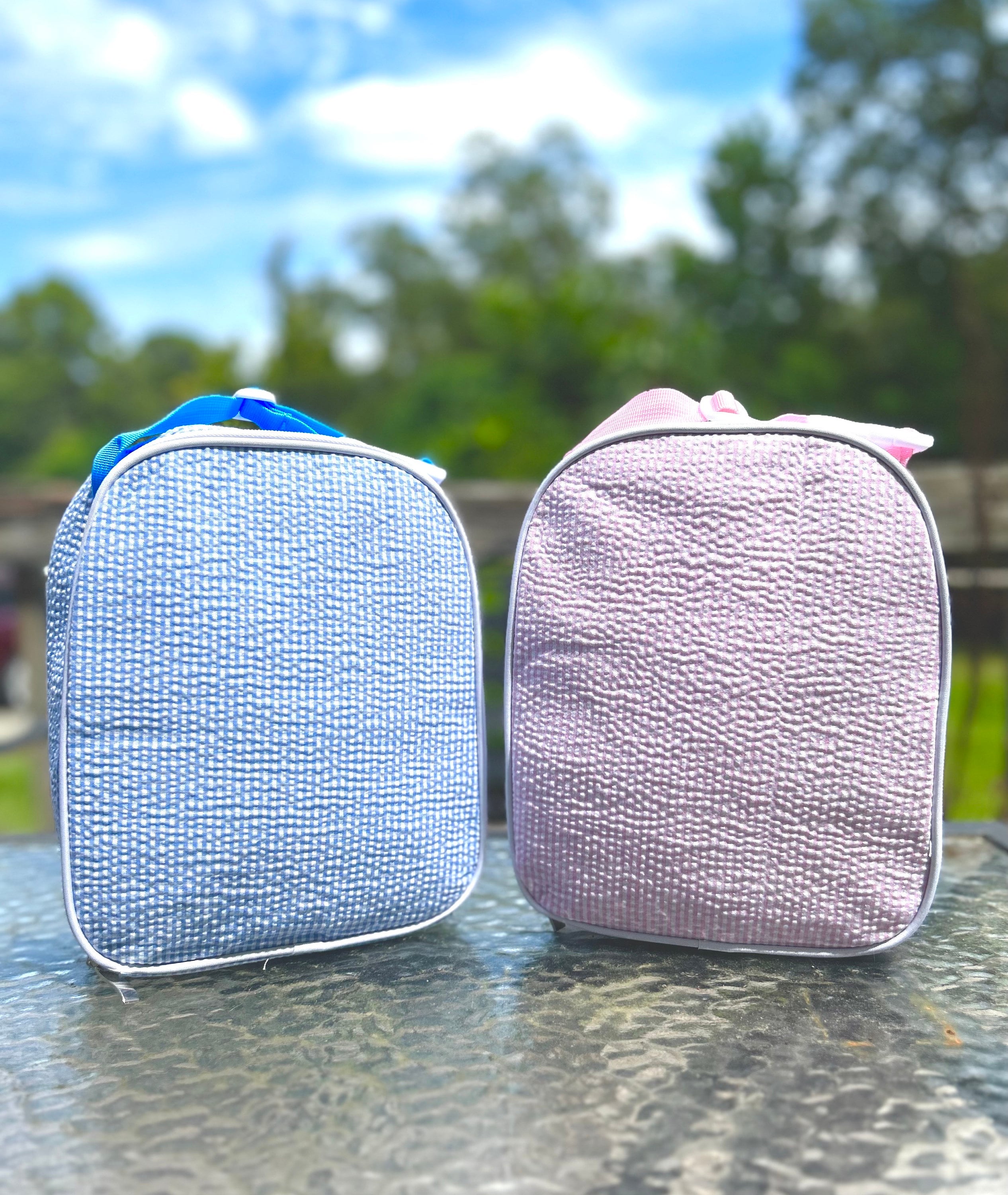 Monogrammed Seersucker lunch bag, Seersucker Lunch tote, Lunch bag, lunch bag with name, personalized lunch bag, monogrammed lunch box