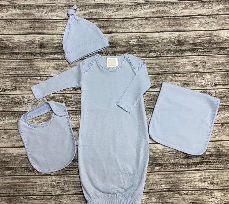 Monogram Baby Boy Gown Set Infant Gown Bib Burp Cloth Set Etsy