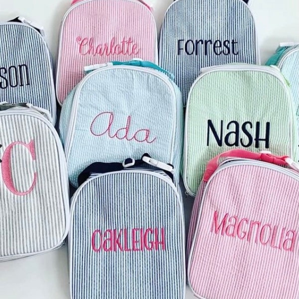 Monogrammed Seersucker lunch bag, Seersucker Lunch tote, Lunch bag, lunch bag with name, personalized lunch bag, monogrammed lunch box