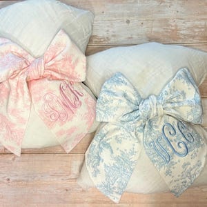 Monogrammed Baby Bow for swaddle, Swaddle blanket bow, large baby bow,monogram bow,baby shower gift, bow wrap,blue toile bow ,pink toile bow