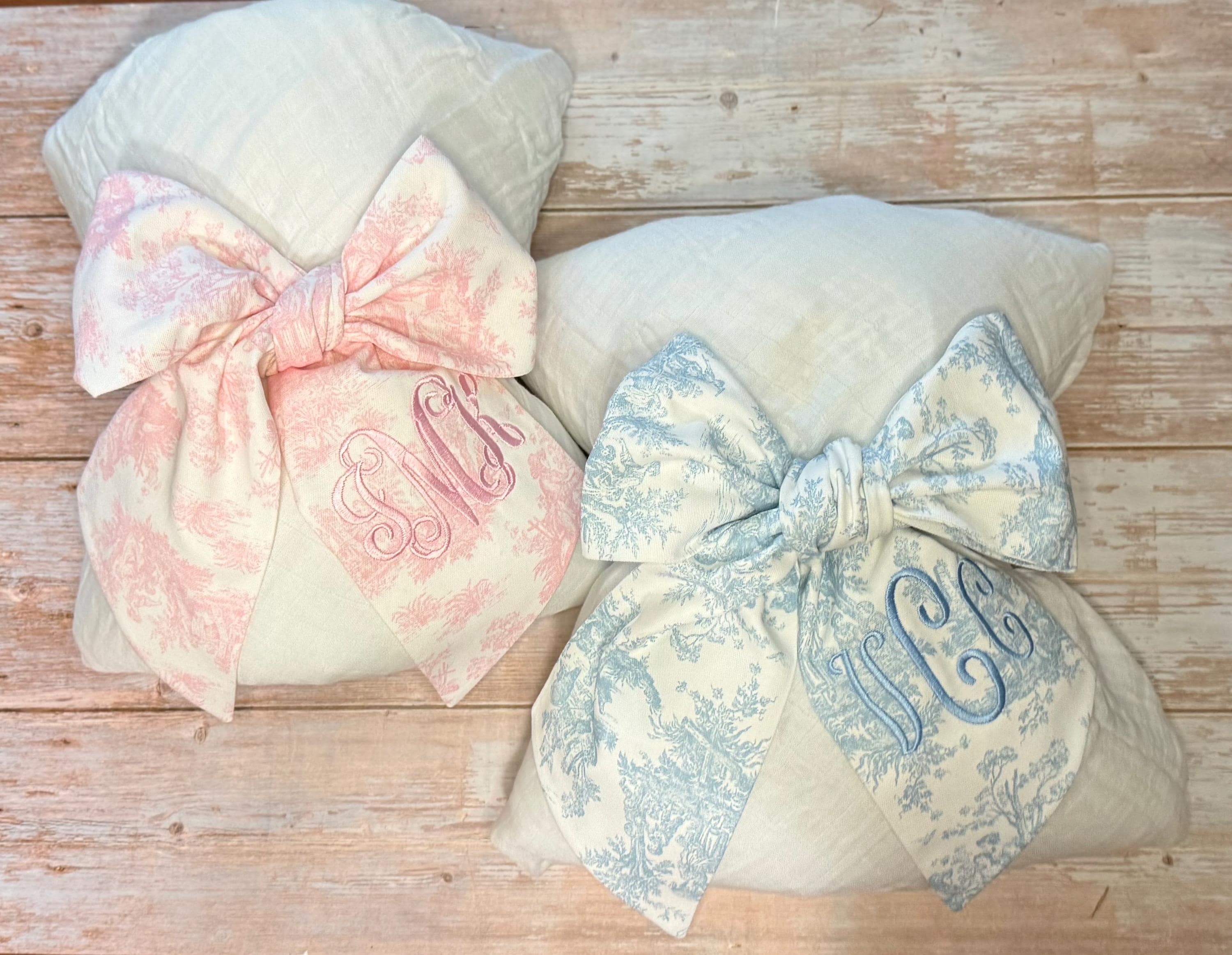 Monogrammed Baby Bow for swaddle, Swaddle blanket bow, large baby bow,monogram bow,baby shower gift, bow wrap,blue toile bow ,pink toile bow